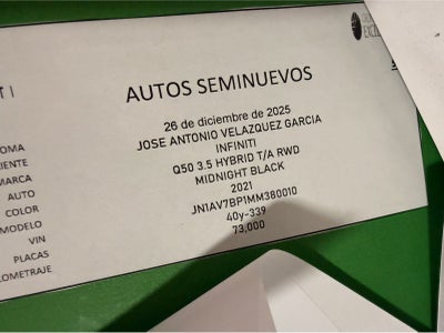 2021 INFINITI Q50 HYBRID V6 3.5L 360 CP 4 PUERTAS AUT PIEL BA AA QC